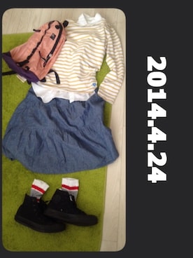 「BEAMS BOY（ビームスボーイ）のBEAMS BOY / リブヘアバンド（ヘアバンド、グレー系）」を使った、ぴらりらさん（レディース）の春コーディネート