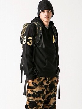 「A BATHING APE（アベイシングエイプ）のアイテム（Tシャツ/カットソー、ホワイト系）」を使った、YOYOKUOさん（メンズ）の夏コーディネート