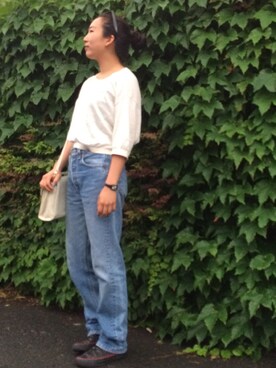 「Levis BLACK（リーバイスブラック）のアイテム（パンツ）」を使った、Marinaさん（レディース・157cm）の夏コーディネート