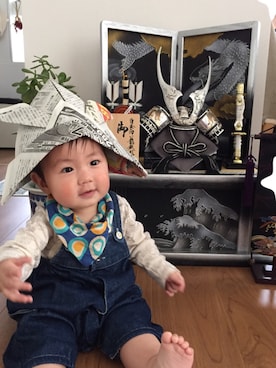 「こどもの日」｜「アイテム（サロペット/オーバーオール）」を使った、ころさん（キッズ・70cm）の春コーディネート