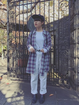 「ハイウエストパンツ」｜「アイテム（シャツワンピース）」を使った、ほしのさん（レディース・156cm）の秋コーディネート