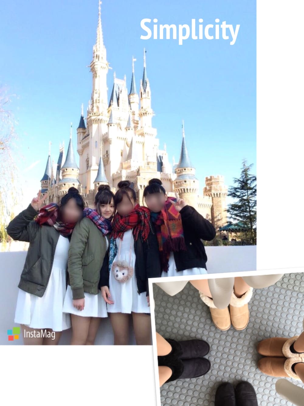 「卒業旅行、ディズニーランド、おそろい、大好き、白、MA-1、ムートン、お団子ヘアー」｜「RETRO GIRLのアイテム（ブルゾン、グリーン系）」を使った、ゆうのさん（レディース・156cm）の冬コーディネートの1枚目の写真