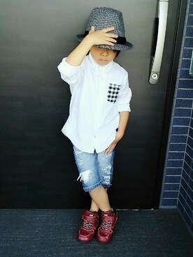 「DENIM BAR（デニム　バー）のアイテム」を使った、ayuさん（キッズ・110cm）の秋コーディネート