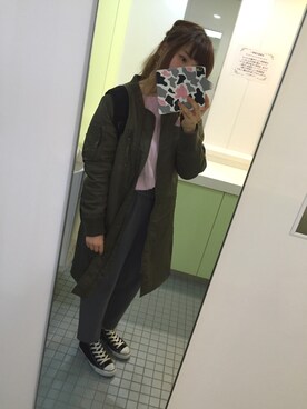 「RETRO GIRL（レトロガール）のアイテム（ナイロンジャケット）」を使った、maさん（レディース・154cm）の冬コーディネート
