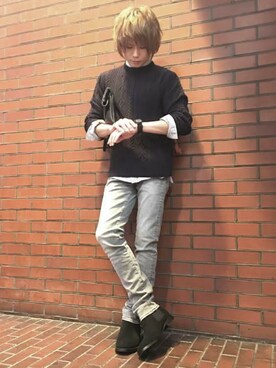 「ブリーチデニム」｜「アイテム（ブーツ）」を使った、VANQUISHさん（メンズ・167cm）の秋コーディネート