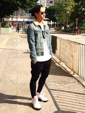 「TOPMAN（トップマン）のアイテム（デニムジャケット）」を使った、Jeffreyさん（メンズ・178cm）の冬コーディネート