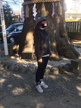「and wander（アンドワンダー）のアイテム（ジャケット/アウター）」を使った、mocoさん（レディース・160cm）の冬コーディネート