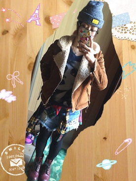 「DISCOAT（ディスコート）のアイテム（ムートンコート）」を使った、♡M!NA♡さん（レディース・153cm）の冬コーディネート