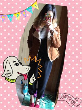 「DISCOAT（ディスコート）のアイテム（ムートンコート）」を使った、♡M!NA♡さん（レディース・153cm）の冬コーディネート