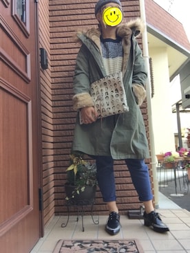 「すっぴん」｜「アイテム（モッズコート）」を使った、♡M!NA♡さん（レディース・153cm）の冬コーディネート