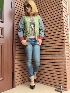 「uu」｜「アイテム（ブルゾン）」を使った、♡M!NA♡さん（レディース・153cm）の春コーディネート