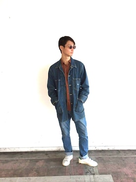 「ショップコート」｜「アイテム（デニムジャケット）」を使った、かずまさん（メンズ・179cm）の秋コーディネート