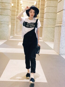 「hat」｜「アイテム（サロペット/オーバーオール）」を使った、U1of Styleさん（レディース・160cm）の春コーディネート