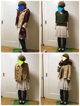 「赤チェック」｜「アイテム（トレンチコート）」を使った、たけむさん（レディース・151cm）の秋コーディネート