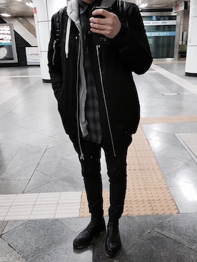 「アイテム（ブーティ）」を使った、sooさん（メンズ・177cm・20代）の冬コーディネート