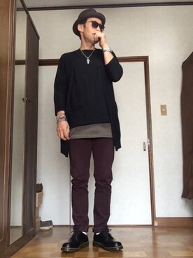 「アイテム（デニムパンツ、レッド系）」を使った、そらさん（メンズ・174cm）の秋コーディネート