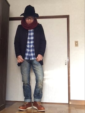 「ネルシャツ」｜「アイテム（ステンカラーコート）」を使った、そらさん（メンズ・174cm）の冬コーディネート