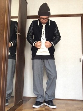 「nano・universe」｜「アイテム（スタジャン）」を使った、そらさん（メンズ・174cm）の春コーディネート