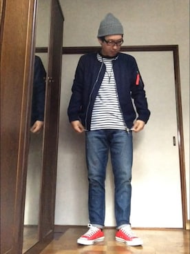 「オールスター」｜「アイテム（MA-1）」を使った、そらさん（メンズ・174cm）の春コーディネート