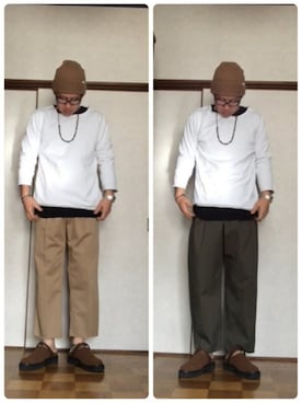 「切りっぱなし」｜「アイテム（ニットキャップ/ビーニー）」を使った、そらさん（メンズ・174cm）の春コーディネート
