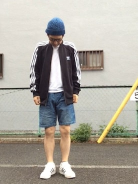 「adidas（アディダス）の【adicolor】オリジナルス トラックトップジャージ[SST TRACK TOP]（ジャージ）」を使った、そらさん（メンズ・174cm）の夏コーディネート