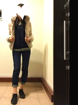 「アイテム（ラッピングキット、レッド系）」を使った、リツさん（レディース・160cm）の冬コーディネート