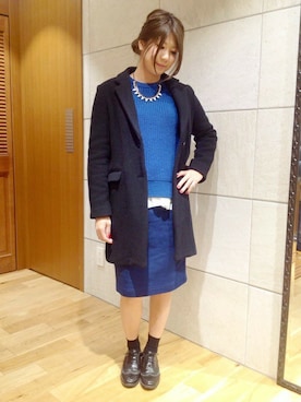「SHIPS for women」｜「アイテム（チェスターコート）」を使った、岡田さん（レディース・162cm）の秋コーディネート