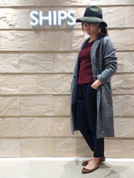「SHIPS for women」｜「アイテム（チェスターコート）」を使った、岡田さん（レディース・162cm）の秋コーディネート