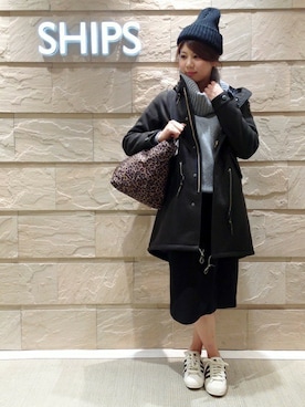 「SHIPS for women」｜「アイテム（モッズコート）」を使った、岡田さん（レディース・162cm）の秋コーディネート