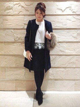 「アイテム（カチューシャ）」を使った、岡田さん（レディース・162cm）の冬コーディネート