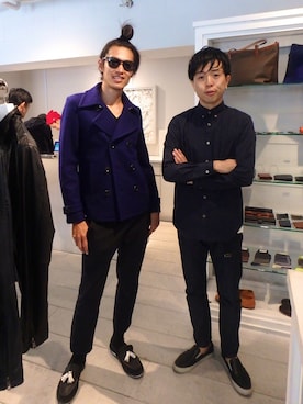 「原宿」｜「アイテム（ピーコート）」を使った、福山正和さん（メンズ・178cm）の秋コーディネート