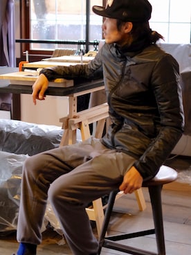 「MofM(manofmoods)（マンオブムーズ）のアイテム（キャップ）」を使った、福山正和さん（メンズ・178cm）の冬コーディネート