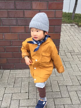 「アイテム（ナイロンジャケット、オレンジ系）」を使った、ichiさん（キッズ・90cm）の春コーディネート