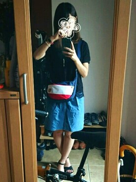 「GLOBAL WORK（グローバルワーク）のアイテム（Tシャツ/カットソー、ブラック系）」を使った、miki❀さん（レディース・161cm）の夏コーディネート