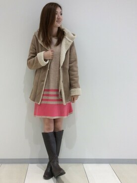 「LBC（エルビーシー）のアイテム（ムートンコート）」を使った、mayuさん（レディース・165cm）の秋コーディネート