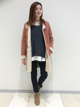 「LBC（エルビーシー）のアイテム（ムートンコート）」を使った、mayuさん（レディース・165cm）の秋コーディネート