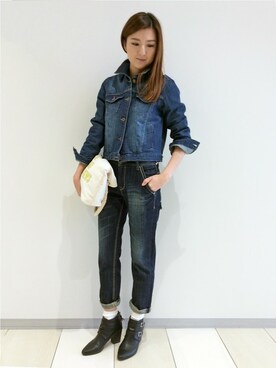 「LBC（エルビーシー）のアイテム（デニムジャケット）」を使った、mayuさん（レディース・165cm）の冬コーディネート
