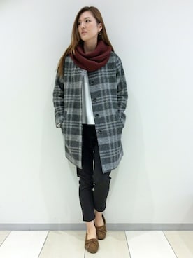 「LBC（エルビーシー）のアイテム（ノーカラージャケット）」を使った、mayuさん（レディース・165cm）の冬コーディネート
