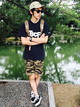 「COMPLETE FINESSE（コンプリートフィネス）のアイテム」を使った、ガッツ‘石ころ’松さん（メンズ・170cm）の夏コーディネート