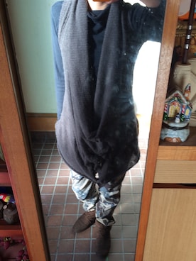 「黒タートルネック」｜「アイテム（ミリタリージャケット）」を使った、kayさん（レディース・156cm）の冬コーディネート