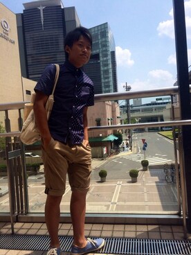 「膝上ショーツ」｜「アイテム（その他シューズ）」を使った、あきひろさん（メンズ・167cm）の夏コーディネート