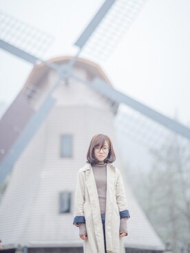 「POU DOU DOU（プードゥドゥ）のアイテム（ピーコート）」を使った、Joyce-Mingさん（レディース・162cm）の春コーディネート