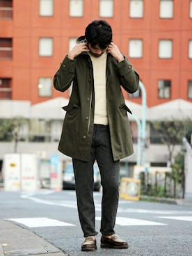 「パラブーツ」｜「アイテム（モッズコート）」を使った、LASKA officialさん（メンズ・183cm）の秋コーディネート