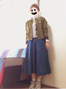 「POU DOU DOU（プードゥドゥ）のアイテム（ミリタリージャケット）」を使った、kakaさん（レディース・155cm）の秋コーディネート