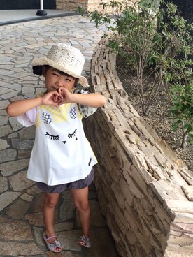 「ZARA KIDSのアイテム（ハット、ホワイト系）」を使った、hitomiさん（キッズ・137cm）の夏コーディネート