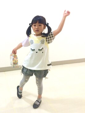 「nino（ニノ）のアイテム（Tシャツ/カットソー、ホワイト系）」を使った、hitomiさん（キッズ・137cm）の夏コーディネート