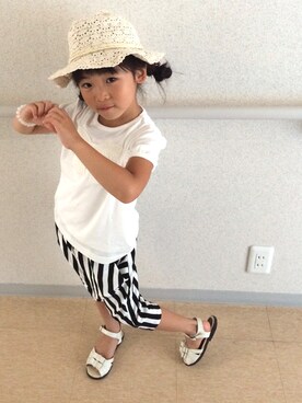 「ZARA KIDSのアイテム（ハット、ホワイト系）」を使った、hitomiさん（キッズ・137cm）の夏コーディネート