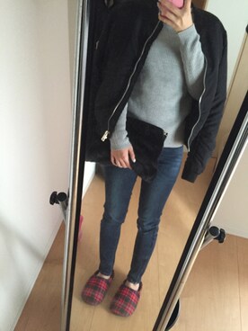 「stradivarius（ストラディバリウス）のアイテム（ブルゾン）」を使った、RINAさん（レディース・148cm）の冬コーディネート