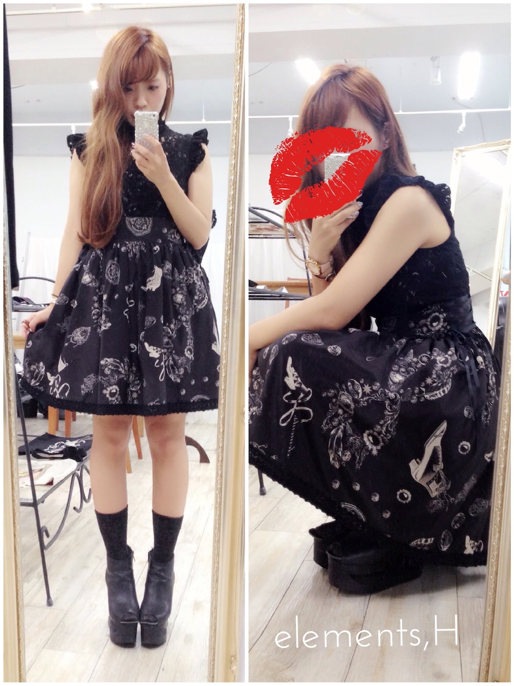 「Aラインワンピース、結婚式二次会スタイル、パーティースタイル、クラシカル、柄ワンピース、エレメンツアッシュ、elements,H」｜「elements,HのANTIQUE MOTIFワンピース（ワンピース、ブラック系）」を使った、Mitsubaさん（レディース・160cm）の秋コーディネートの1枚目の写真