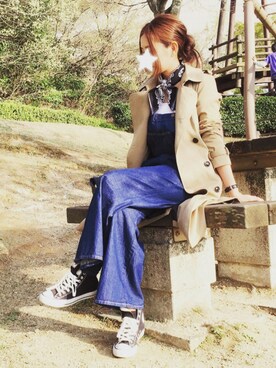 「花見」｜「アイテム（トレンチコート）」を使った、bibi♡さん（レディース・166cm）の春コーディネート
